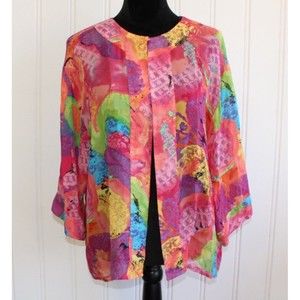 Laura Ashley 100% Silk Semi Transparent Pastel Color Jacket Floral Print Size‎ L